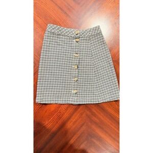 H and M Houndstooth Mini Skirt Womens Size 0 Button Front Cotton A Line